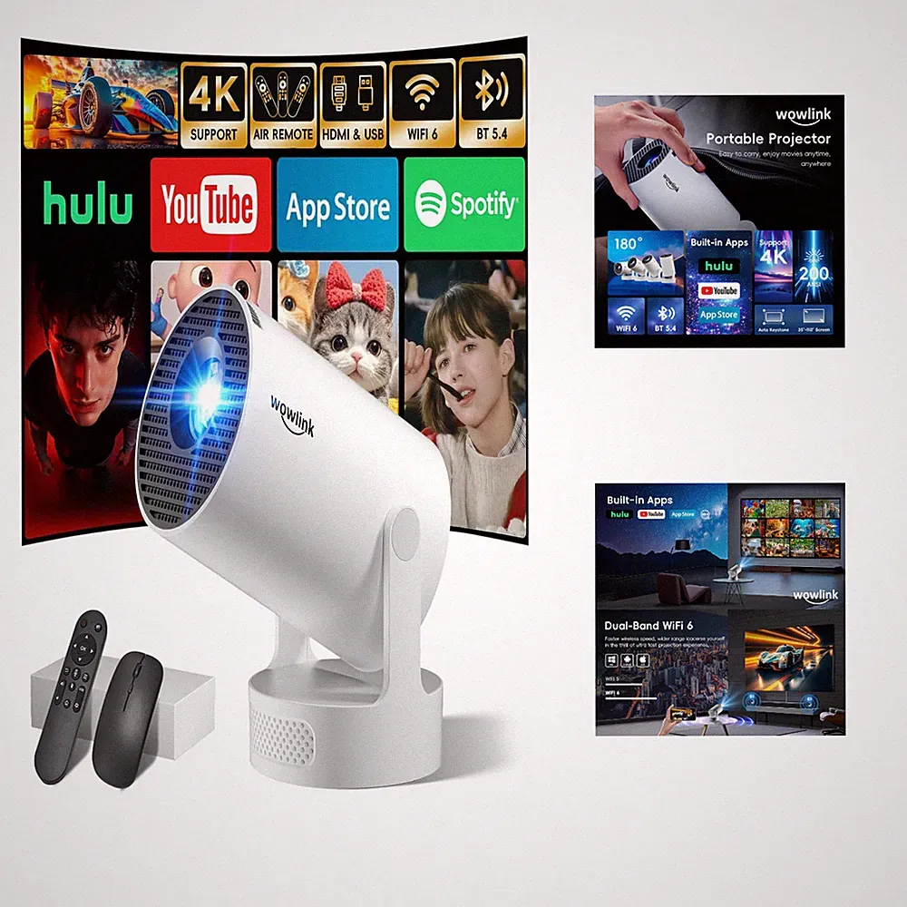 Smart Projektor 4K WiFi 6 BT 5.4 Auto Screen Keystone Korrektur Trag
