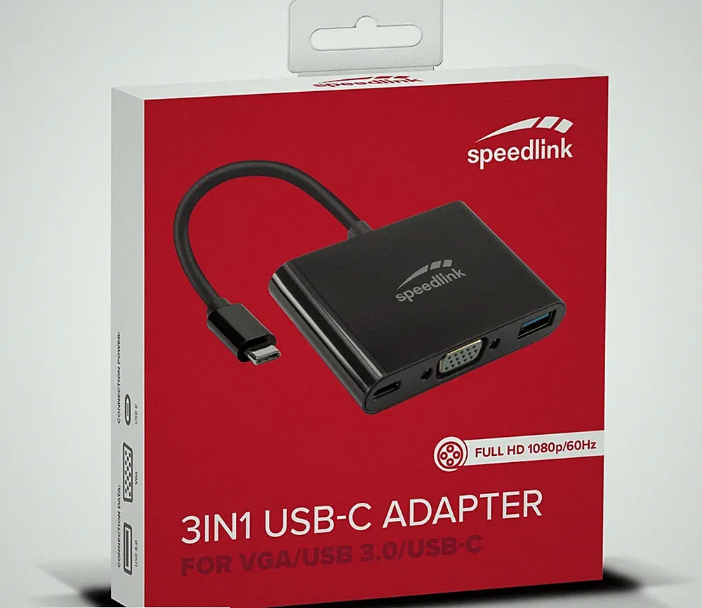 Speedlink HQ USB-C Hub auf VGA USB-A USB-C Adapter für Monitor Bildschirm Beamer