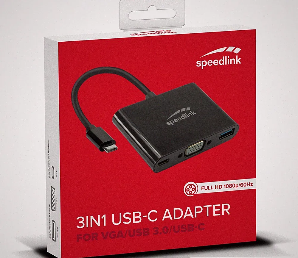 Speedlink HQ USB-C Hub auf VGA USB-A USB-C Adapter für Monitor Bildschirm Beamer