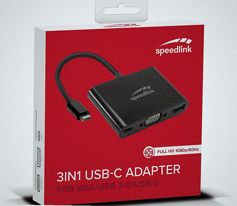 Speedlink HQ USB-C Hub auf VGA USB-A USB-C Adapter für Monitor Bildschirm Beamer