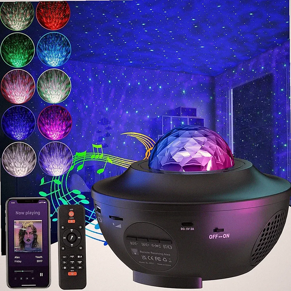 Sternenhimmel Projektor mit Bluetooth Lautsprecher Timer Fernbedienung 10 Farben