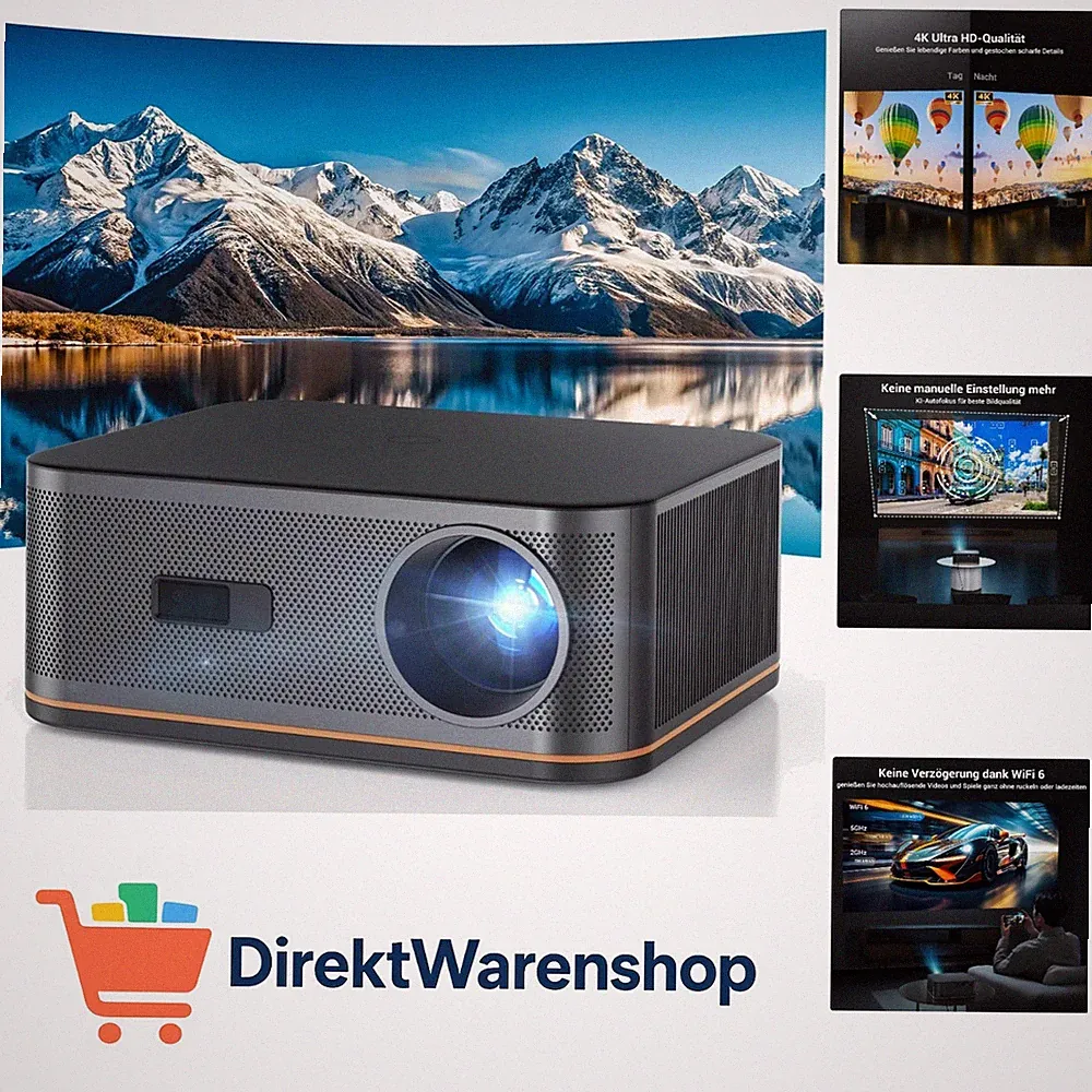 Tageslicht Beamer 4K [1500ANSI/KI-Autofokus/Trapezkorrektur] 38000 Lumen Full...
