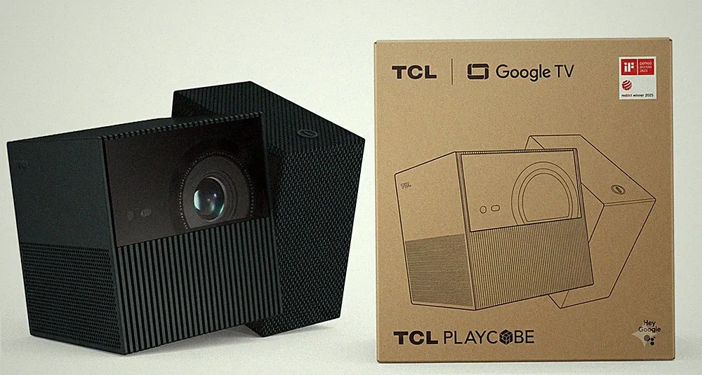 TCL PlayCube Tragbarer Smart Beamer Full HD 1080P Google TV Akku Heimkino