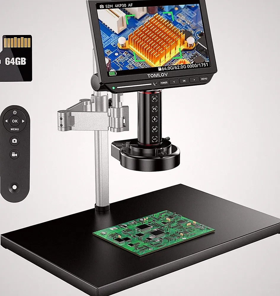 TOMLOV 4K Autofokus Digitalmikroskop 2000x mit 360° Drehbarer Arm,64GB Speicher