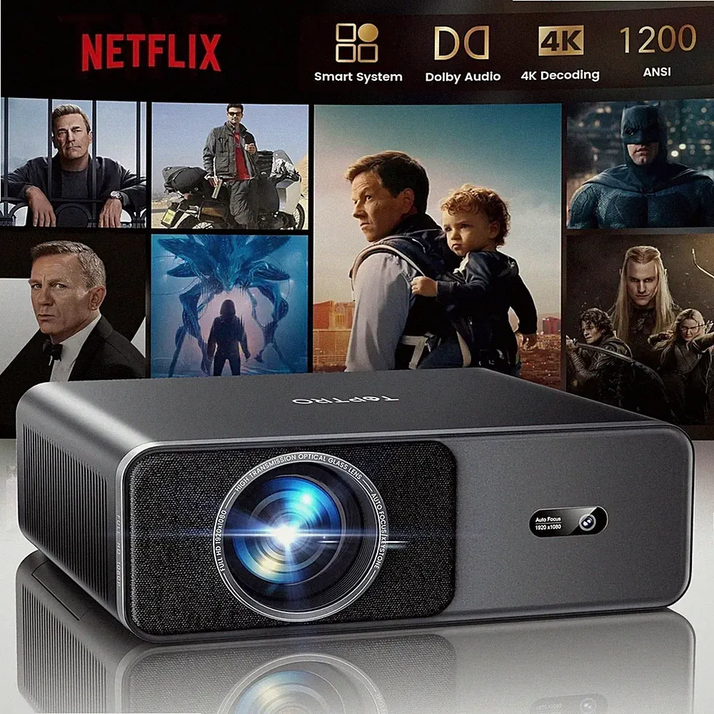 TOPTRO Smart Beamer Kompatibel mit Netflix 20W Dolby Audio 1200ANSI Autofokus 4K