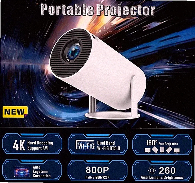 Tragbar Smart Projektor 1080P und 4K Beamer mit Andriod system pro Wifi 6, BT5.4