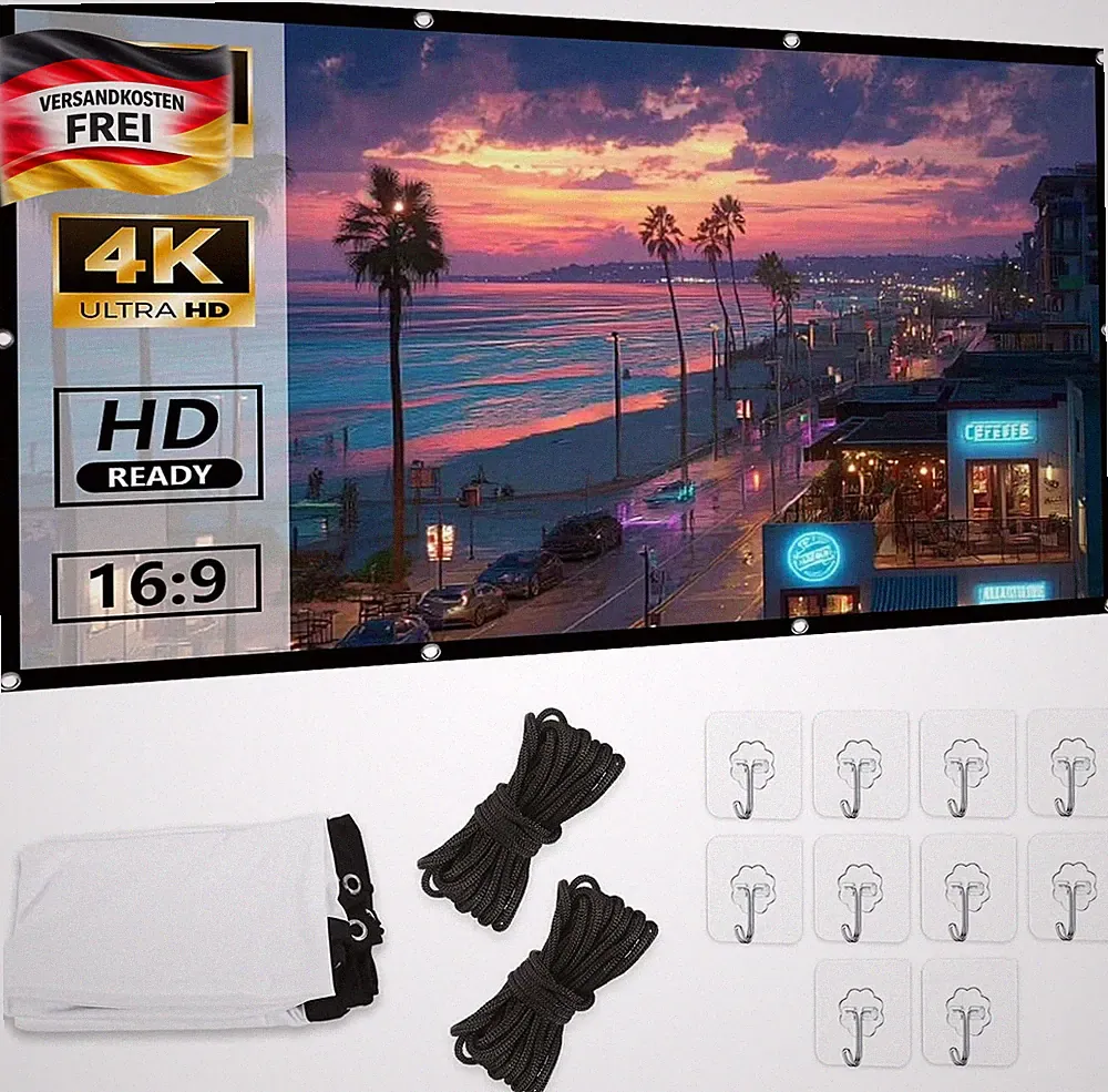 Tragbare 100 Zoll Leinwand Beamer 16:9 HD faltbar für Heimkino Camping Büro