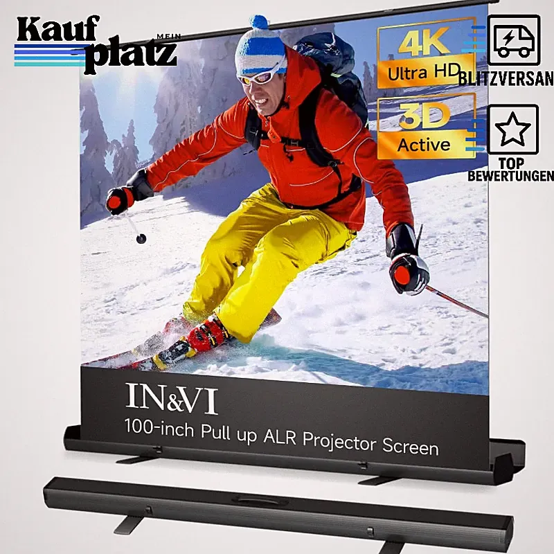 Tragbare Leinwand Beamer 100 Zoll 16:9 Hochziehbar mit Ständer für Heimkino
