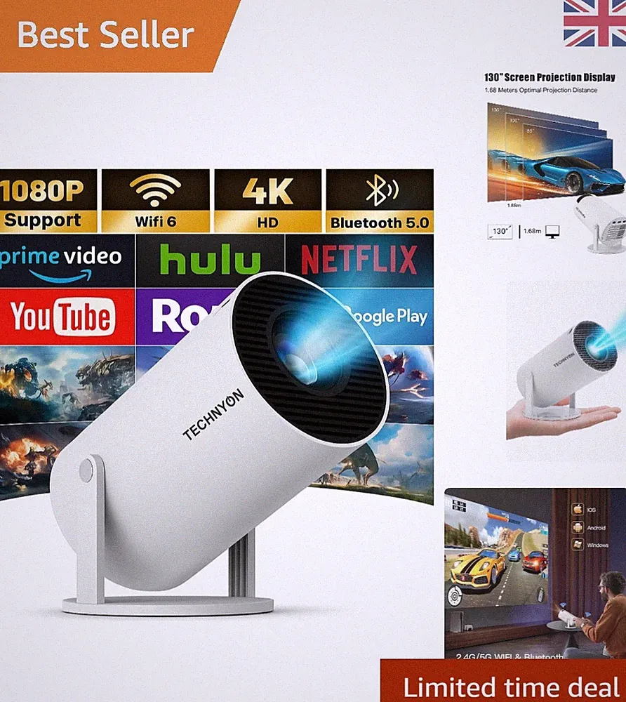 Tragbarer 1080P Full HD Projektor mit 12000 Lumen - Perfekt für Kino & Gaming
