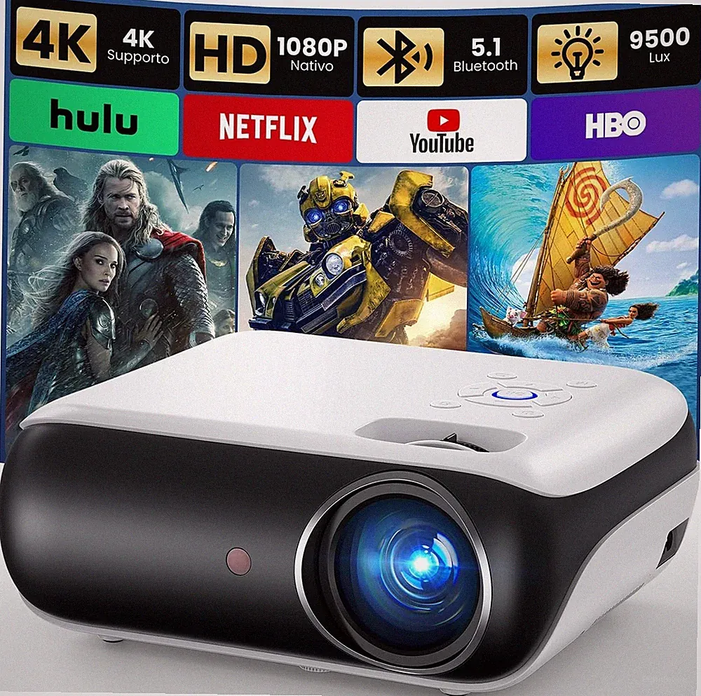 Tragbarer 1080P Full HD Bluetooth Beamer für Außen und Gaming