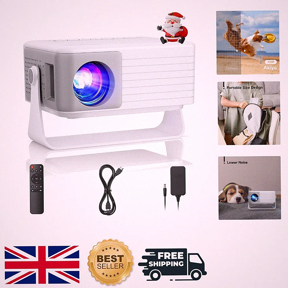 Tragbarer 1080P Mini Projektor: 15.000 Lumen, 360° Rotation & Auto Keystone