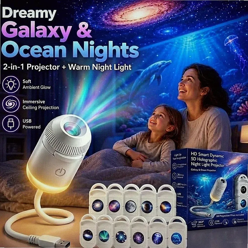Tragbarer 4K LED Galaxy Ocean Mini Projektor 360° verstellbar 12 Filme Heimkino