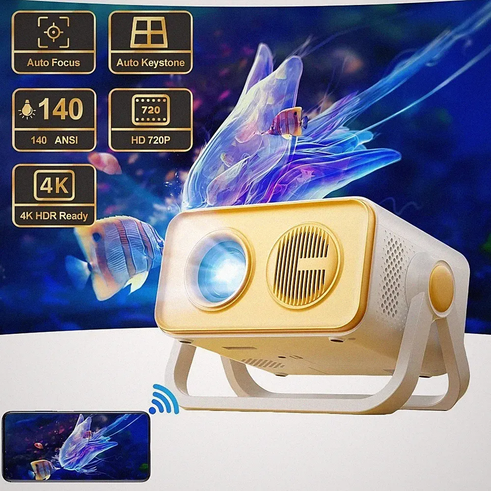 Tragbarer 4K Projektor WiFi6 Android 11 Autofokus Keystone Heimkino