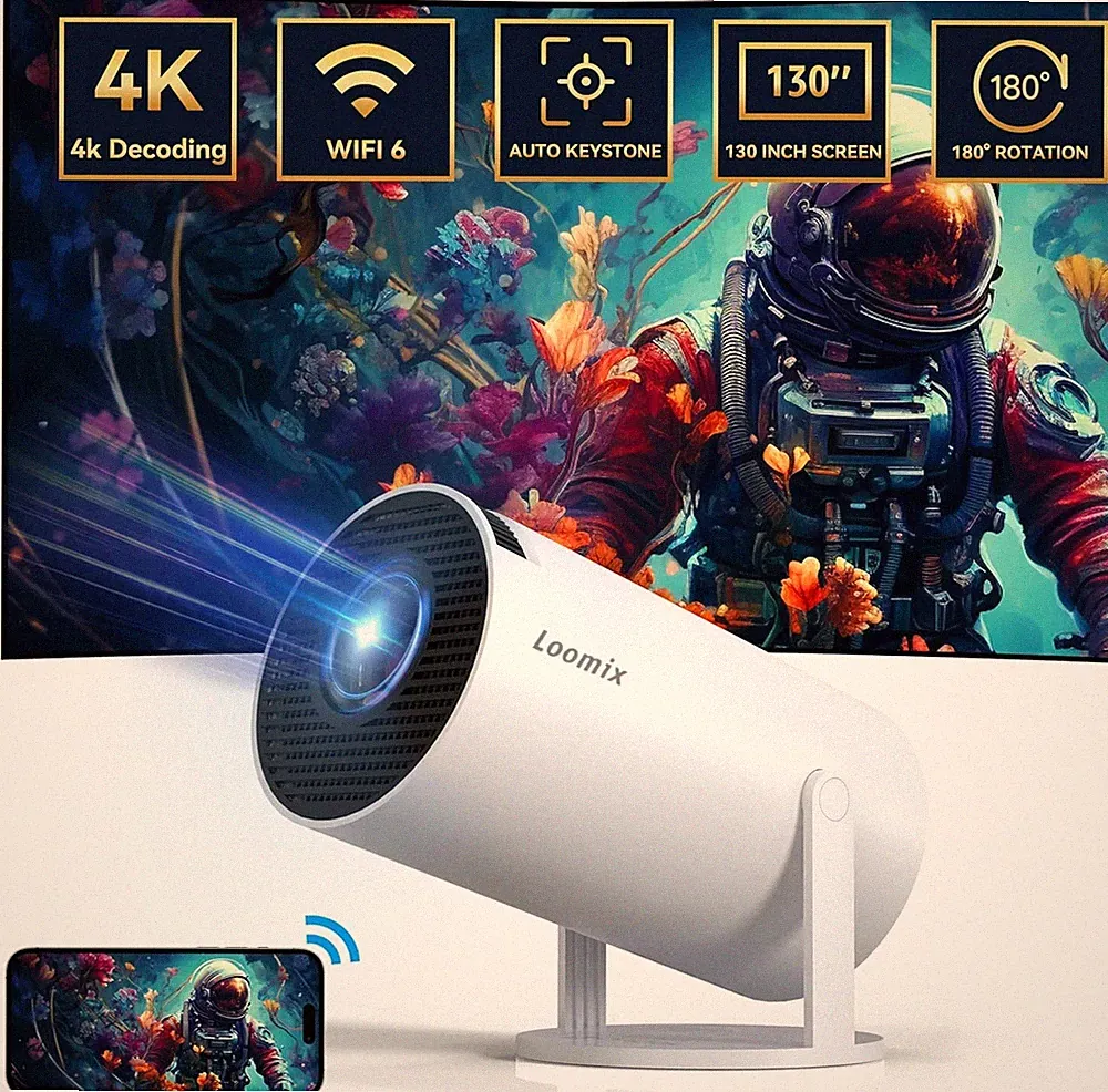 Tragbarer 4K Videoprojektor, HY300, Android 11 Netflix TV, WLAN, Bluetooth