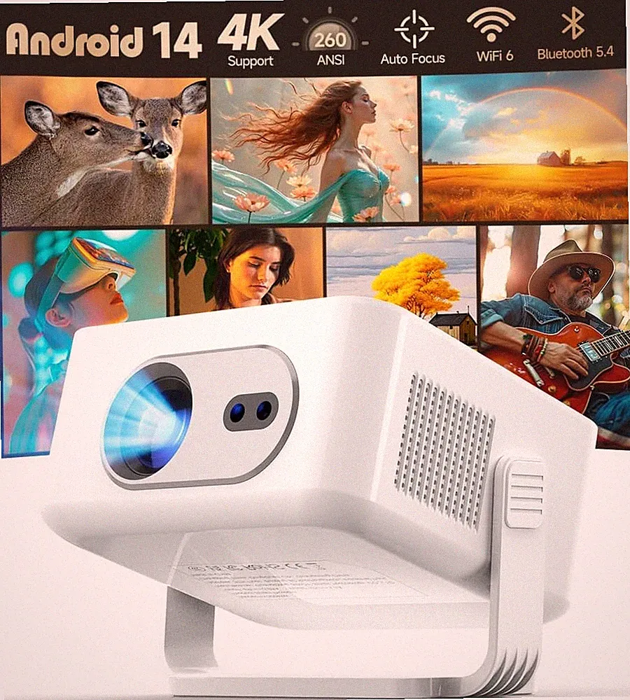 Tragbarer Beamer HDR 720p | WLAN/Bluetooth, Android 14, 35–140 Zoll, 728 g