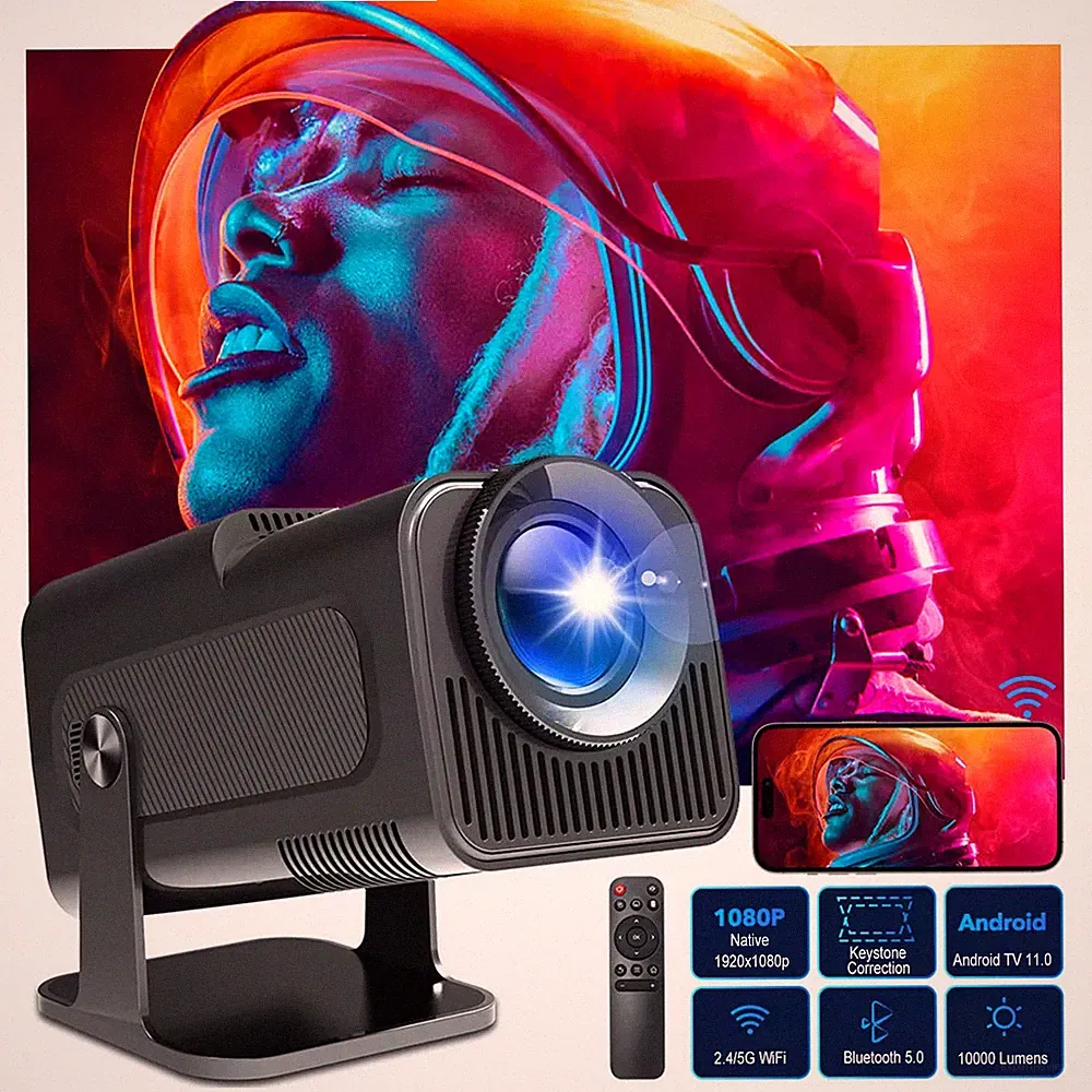 Tragbarer LCD Projektor 4K Beamer Android TV Smart Heimkino 5G WLAN 10000 Lumen