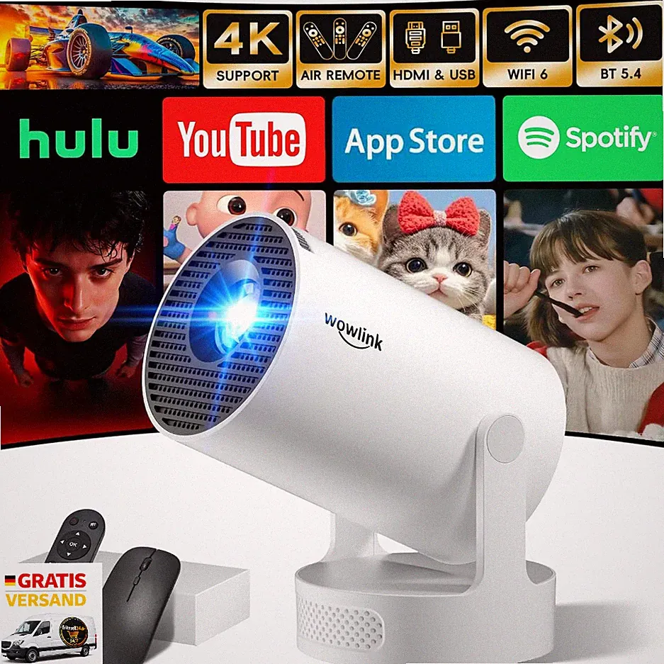 Tragbarer Mini Beamer W210 4K 1080p WiFi 6 Bluetooth