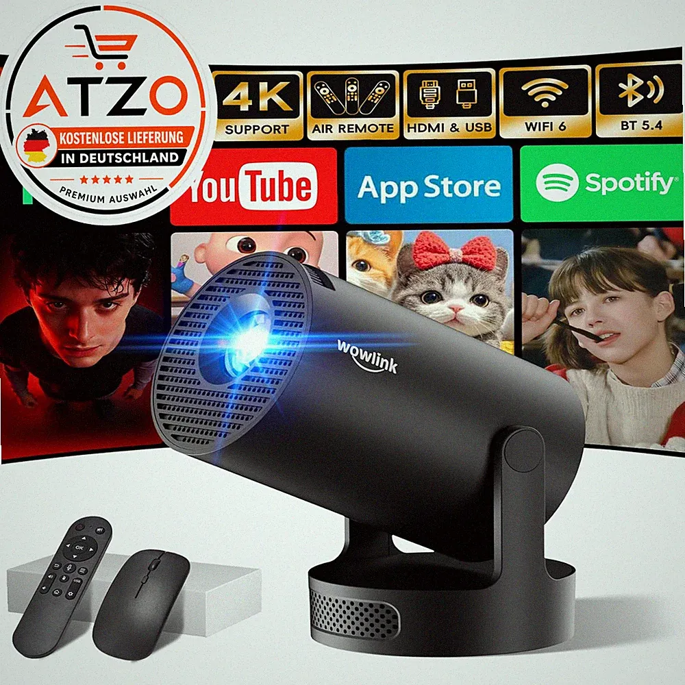 Tragbarer Mini Beamer W210 4K Full HD WiFi 6 Bluetooth 5.4