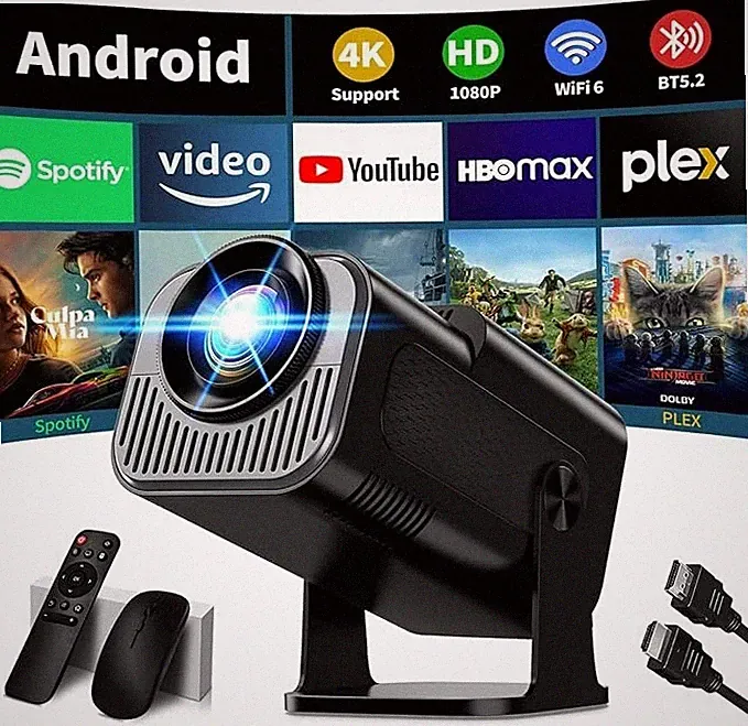 Tragbarer Mini Projektor 1080P Unterstützung 4K HDMI Android 11 WiFi 6