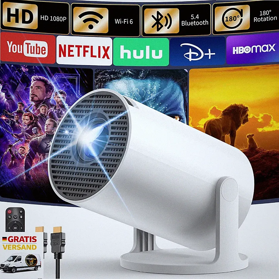 Tragbarer Projektor 1080P Wi-Fi 6 Bluetooth 5.4 2