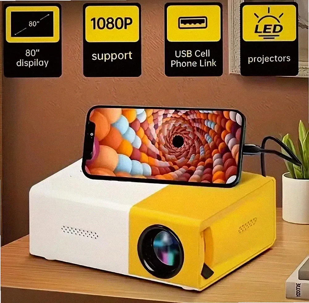 Tragbarer Projektor, 180° Einstellbarer Winkel, kompatibel USB, Handy, TV-Box