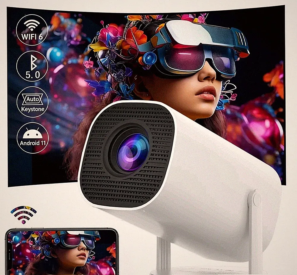 Tragbarer Projektor mit Android 11, WiFi BT5.0 Projektor Fernbedienung Bundle