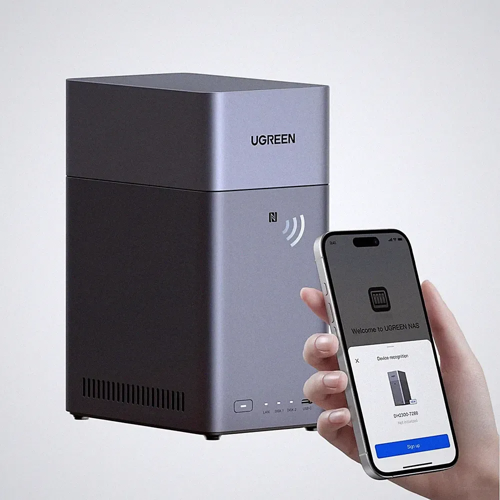 UGREEN NASync DH2300 2-Bay NAS Desktop 4K Heimserver 1GbE-LAN 4GB RAM