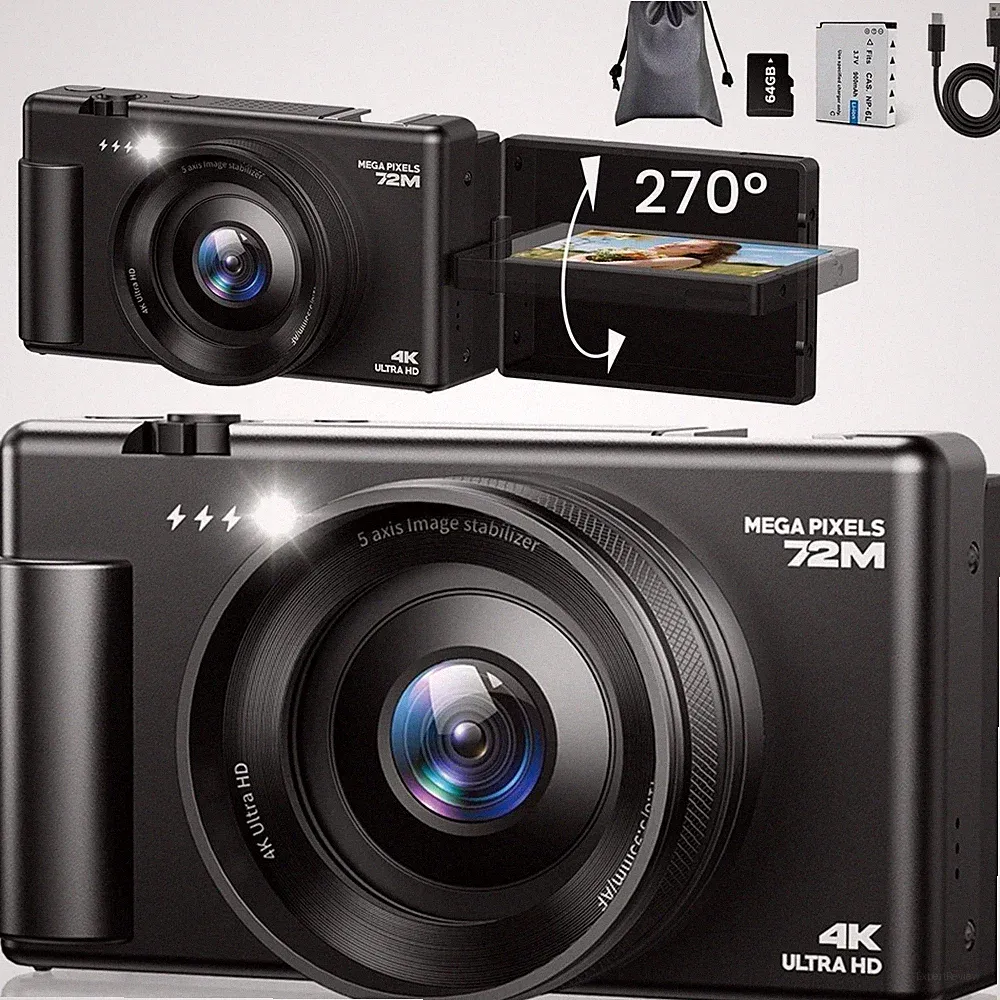UHD 4K Autofokus Digitalkamera 72MP Fotokamera 2,8 Zoll 270°Flip-Bildschirm 64GB