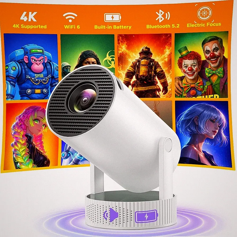 UHD Beamer 4K WiFi Bluetooth Akku Projektor Android TV Heimkino Mini Tragbar DE