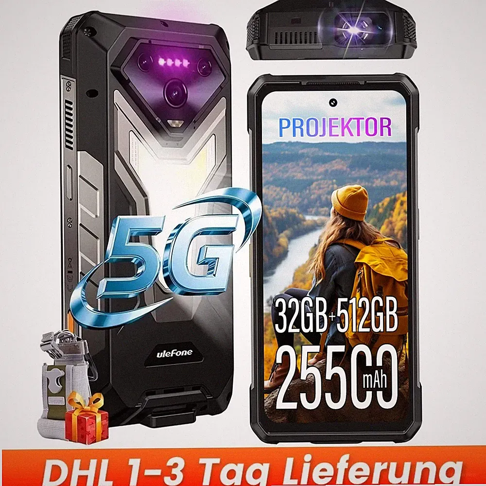 Ulefone Armor 34 Pro 5G Projektor Handy 25000mAh 32GB+512GB Outdoor Smartphone