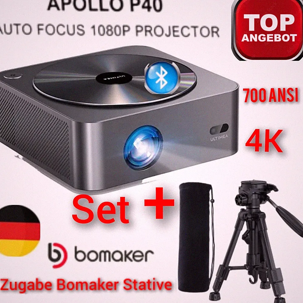 Ultimea Apollo P40 Beamer 4K Unterstützt 700 ANSI-Lumen mit Bomaker Stativ