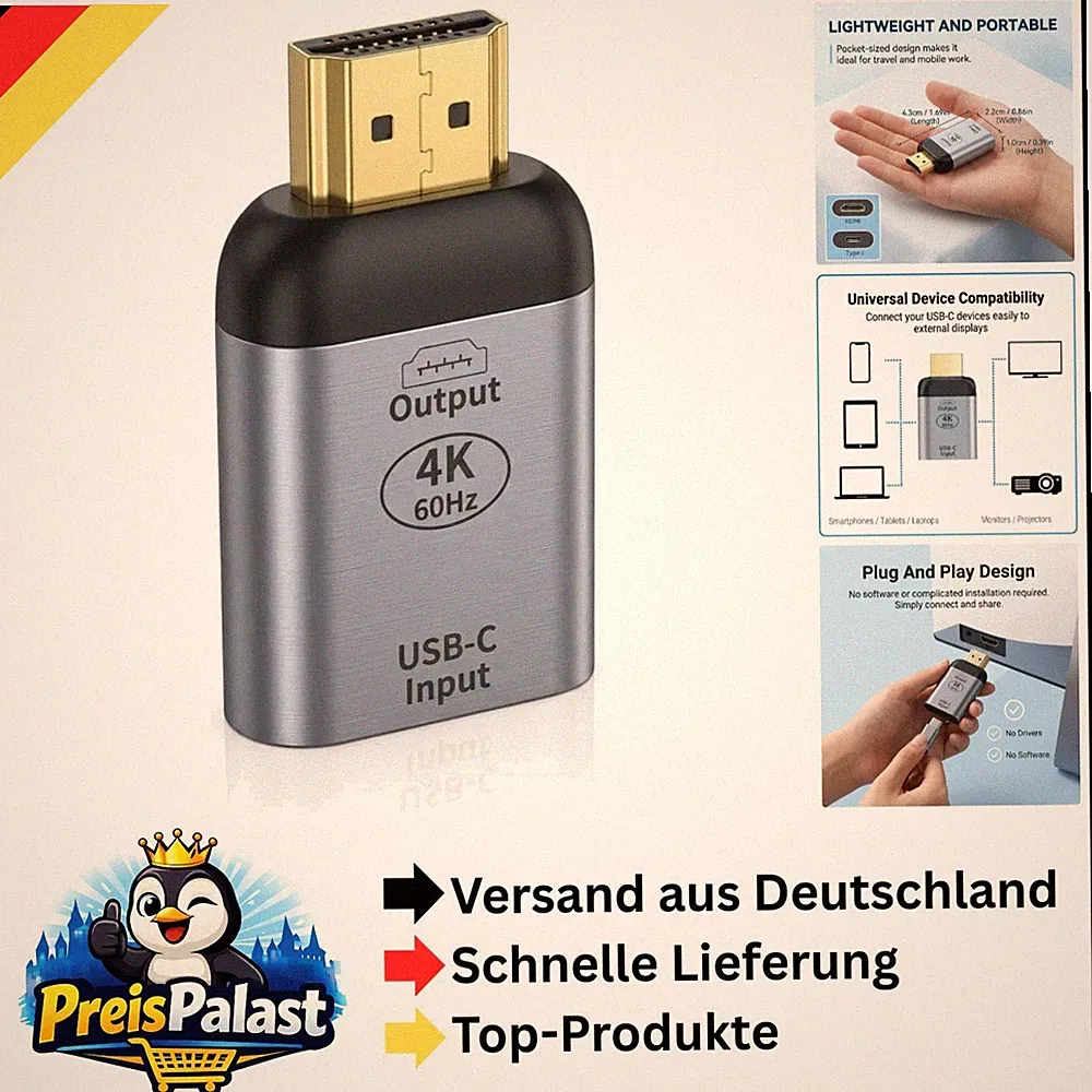 USB C auf HDMI Adapter 4K 60Hz für Laptop Smartphone Monitor Projektor