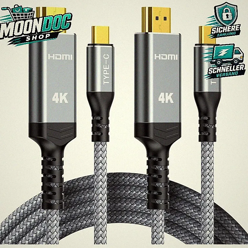 USB C auf HDMI Kabel 4K 1,8m 2 Stück Thunderbolt 3/4 Kompatibel für iPhone