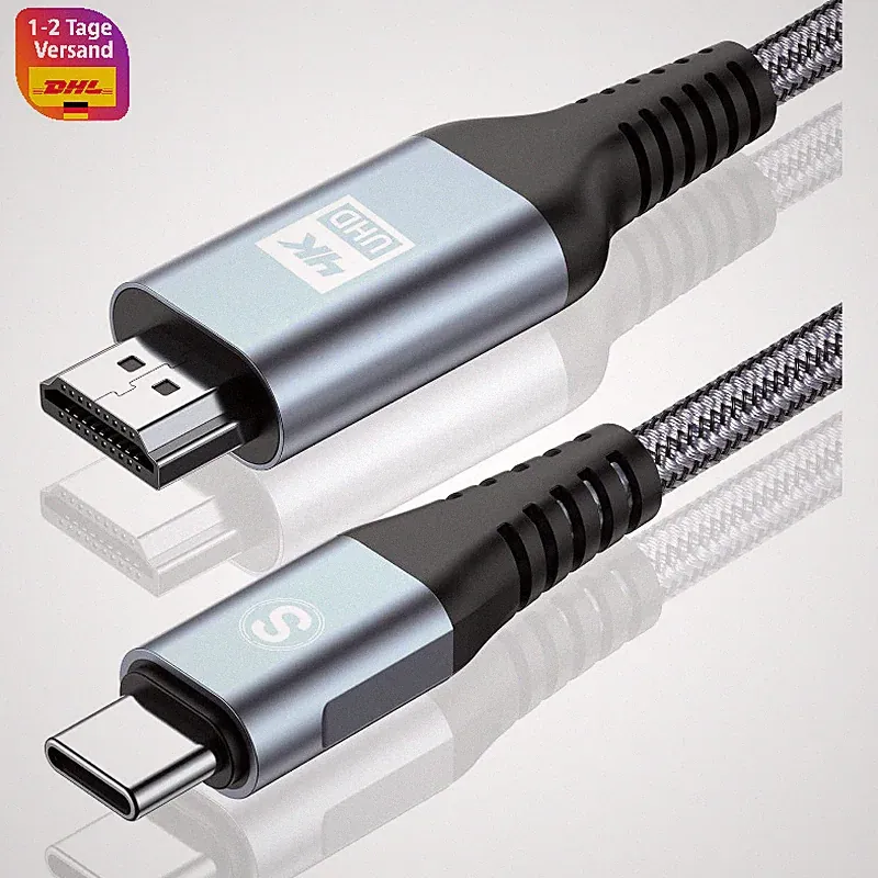 USB C auf HDMI Kabel 4K 2m Geflochten Thunderbolt 5/4 Adapter für iPhone