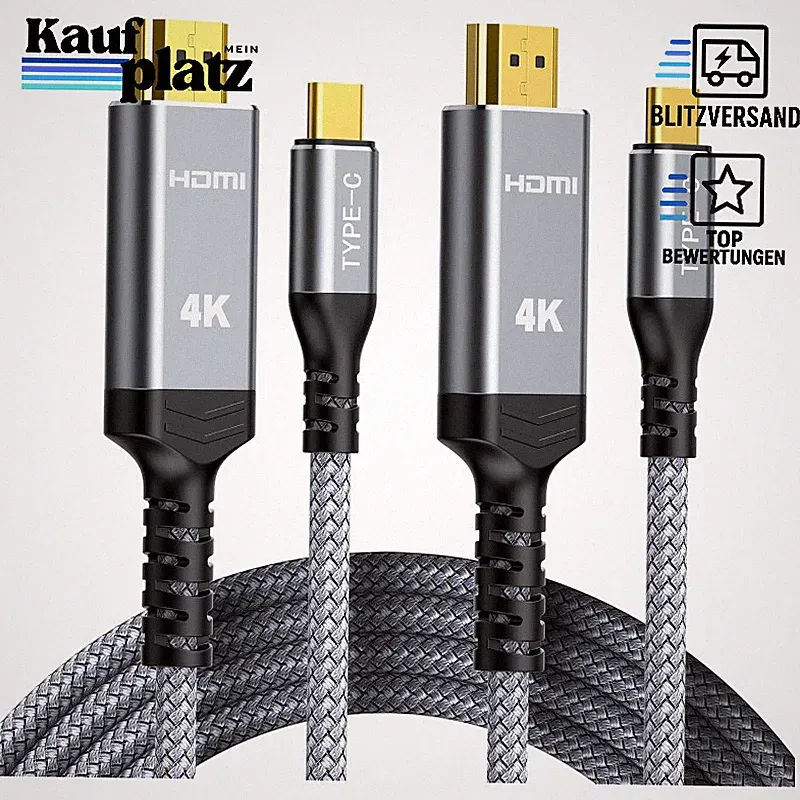 USB C auf HDMI Kabel 4K 60Hz 1,8m 2 Stück Thunderbolt 3/4 kompatibel für iPhone