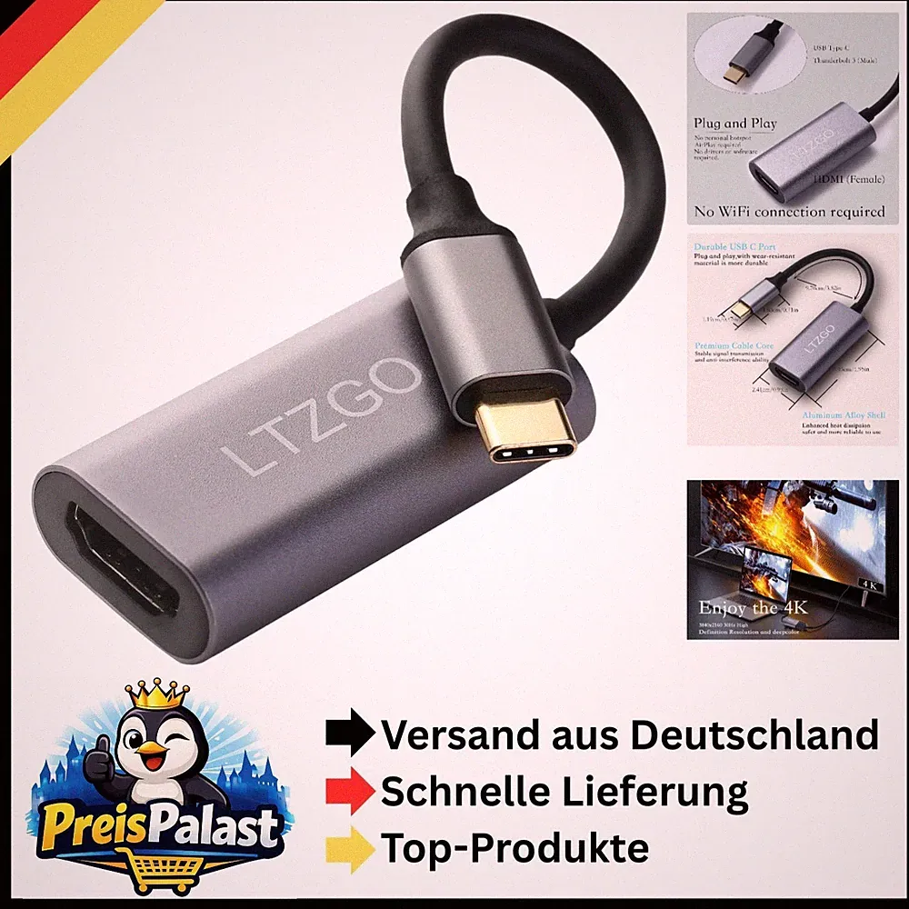 USB C HDMI Adapter 4K für MacBook Surface Galaxy Pixel XPS TV Monitor Projektor
