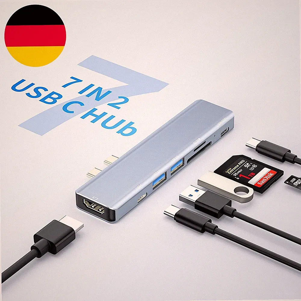 USB C Hub Für Mac-Book, Adapter Mac Air Pro Zubehör 7 in 2 Mit 4K 60Hz Hdmi,Thun