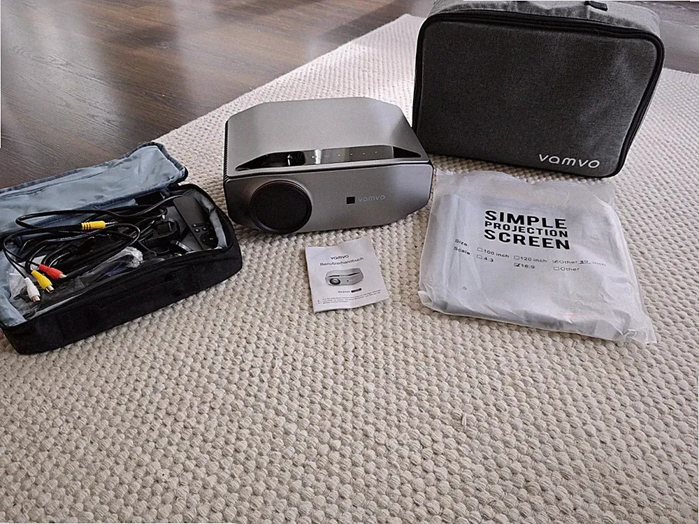 Vamvo L6200 - Beamer 1080P - Heimkinoprojektor+2 Taschen+Leinwand+Zubehör