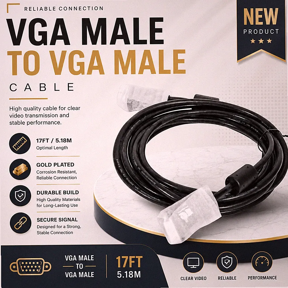 Vergoldetes Extron 26-566-03 VGA-Kabel Männlich/Männlich - 17 ft - Neu