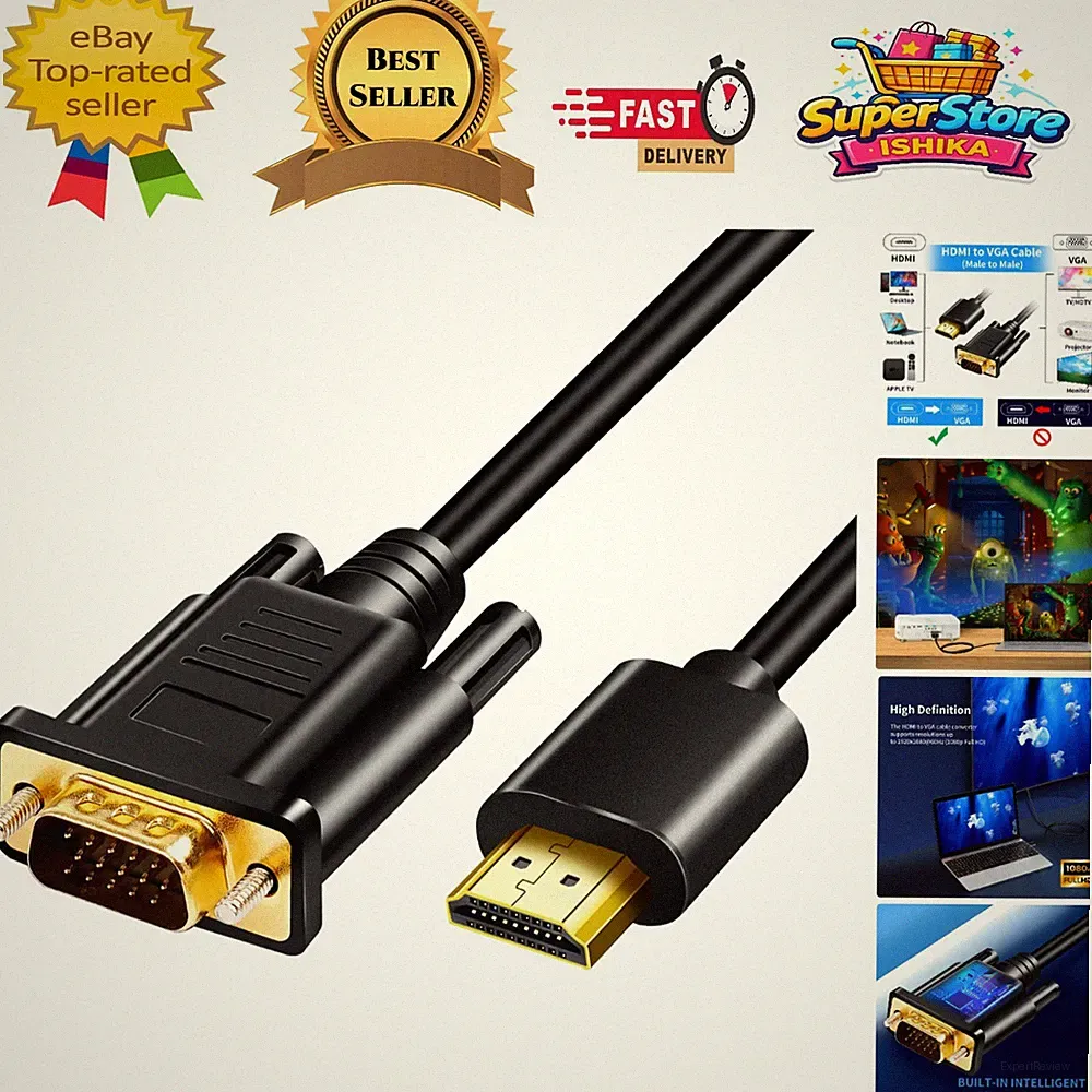 Vergoldetes HD zu VGA Kabel - 1080P Video Adapter für Desktop & Projektor 1m