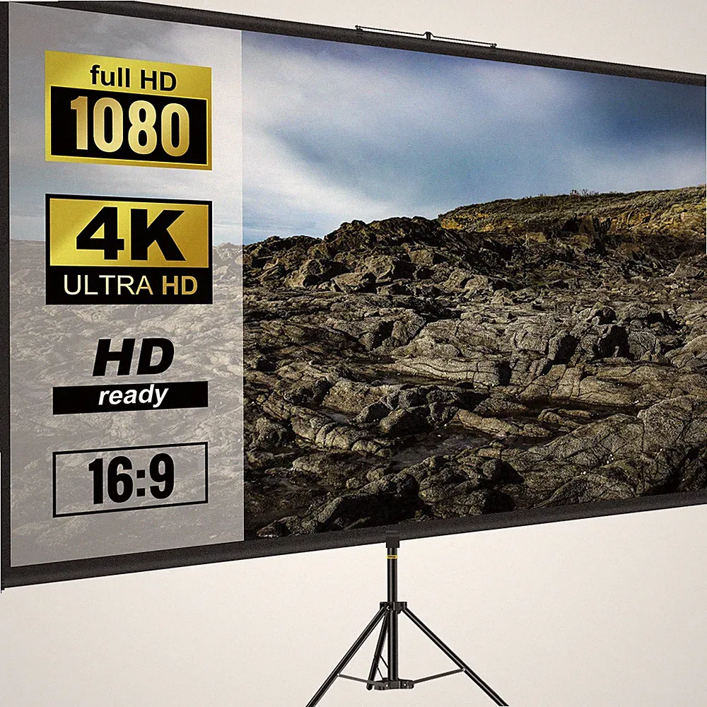 VEVOR 16:9 Beamer Leinwand Rolloleinwand Stativ 4K Präsentationswand 200x113cm