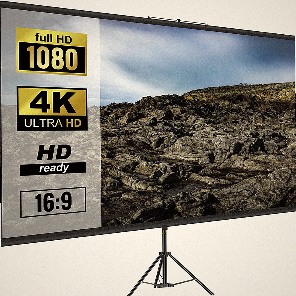 VEVOR Beamer Leinwand Rolloleinwand Stativ 4K-HD Heimkino 16:9 Präsentationswand