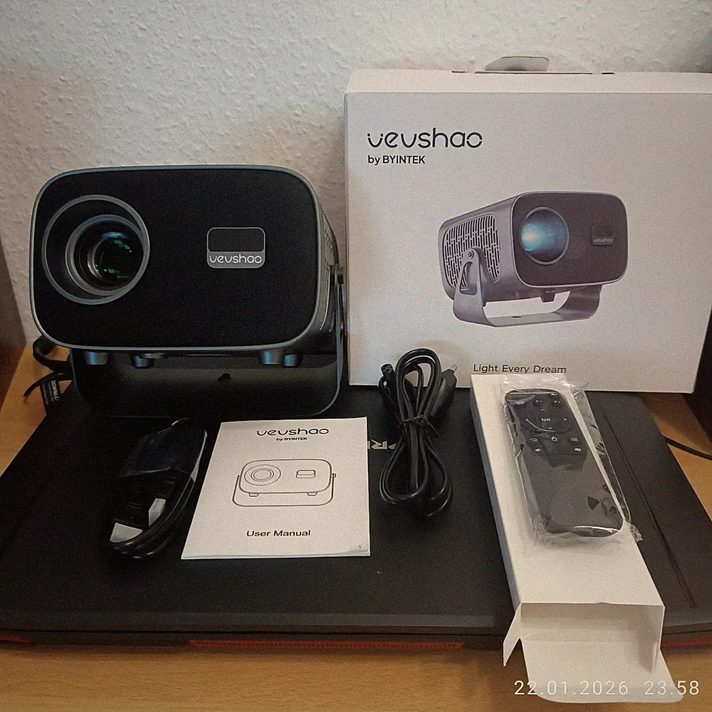 Vevshao A12: tragbarer Smart-Projektor für Heimkino (Android 13.0)