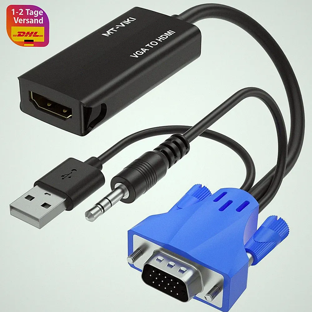 VGA auf HDMI Adapter 1080P mit Audio für PC Laptop zu TV Monitor Converter