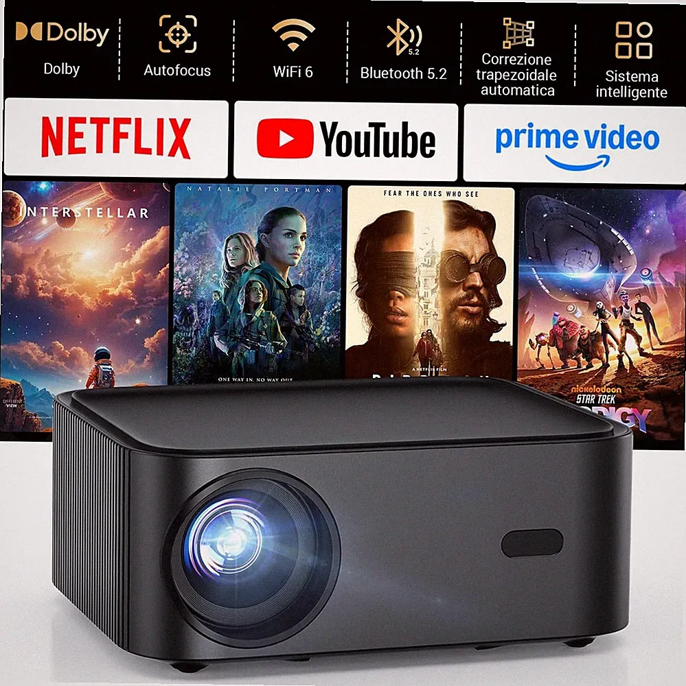 Videoprojektor Smart TV 4K 1080P Ureinwohner 1000 Ansi Wifi 6 Bluetooth Dolby