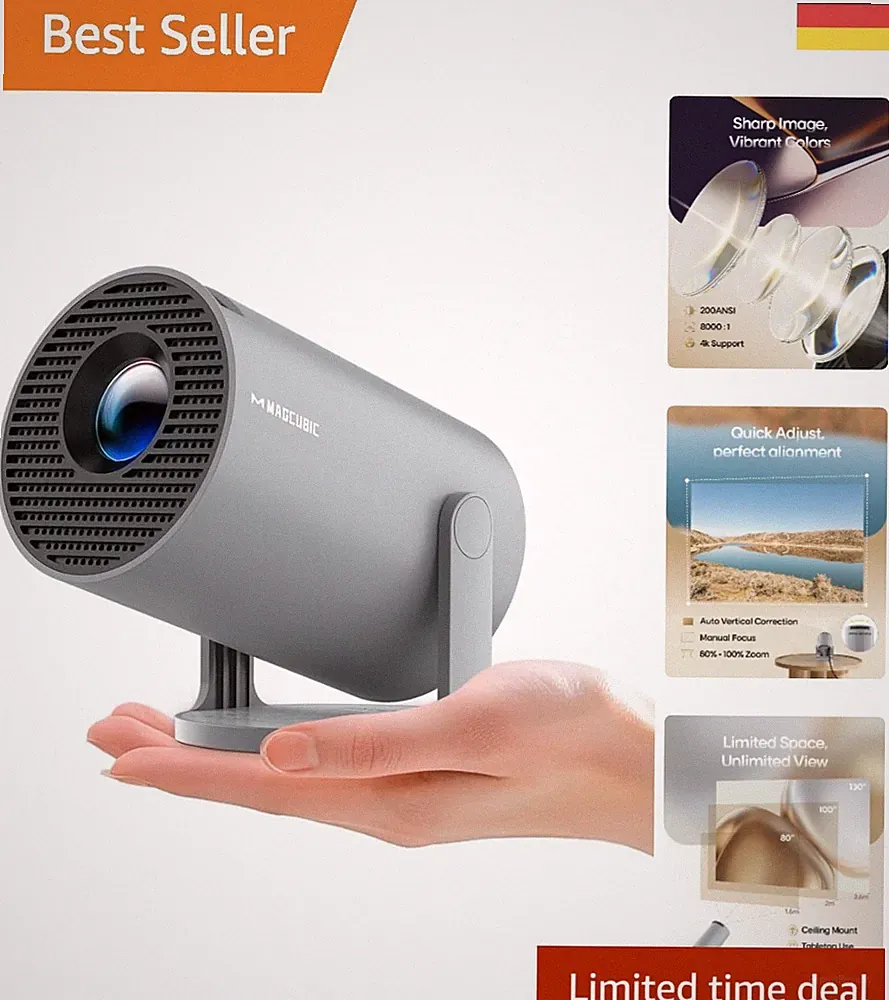 Vielseitiger Smart Projektor - 4K Unterstützung, Auto Trapezkorrektur in Grau