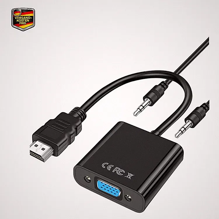 Vinmooog HDMI auf VGA Adapter mit Audioanschluss, 1080P, Schwarz, 1 Stück