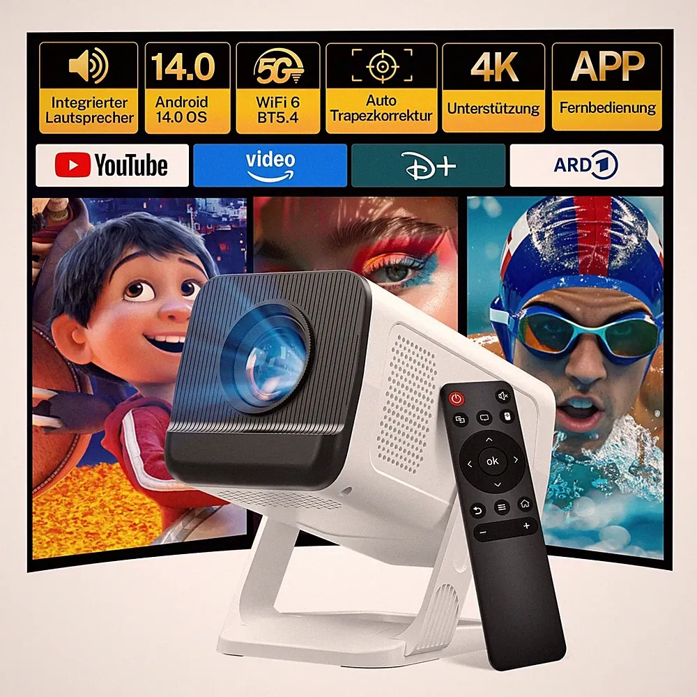 VisualCube 300 Mini Beamer 4K Dekodierung, Tragbar für Heimkino, 1280x720, Weiß