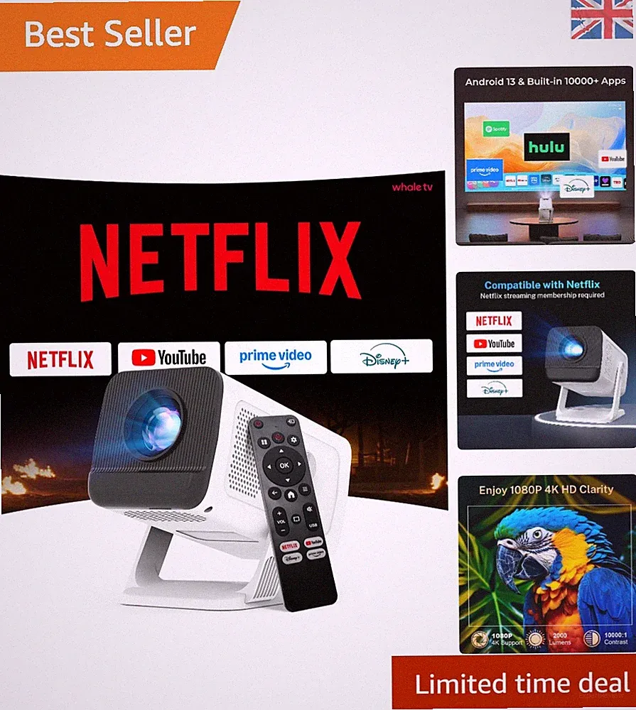 VisualCube N300 Mini Beamer - Netflix kompatibel, 1080P/4K, WiFi 6, Bluetooth