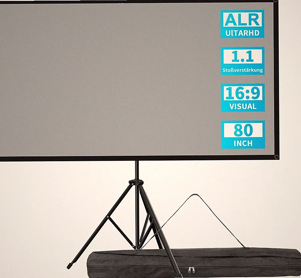 VISULAPEX 80 Zoll Beamer Leinwand Grau Stativmontage Mit Tragetasche 160 Grad